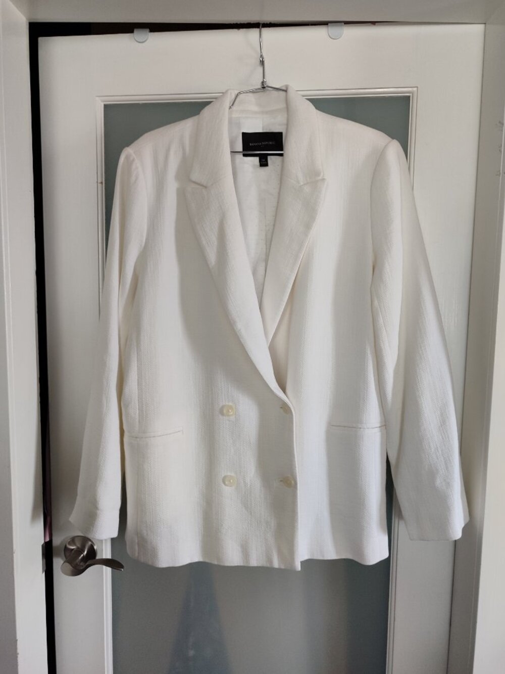 Banana Republic White Breathable Textured Double-Breasted Blazer Size 14